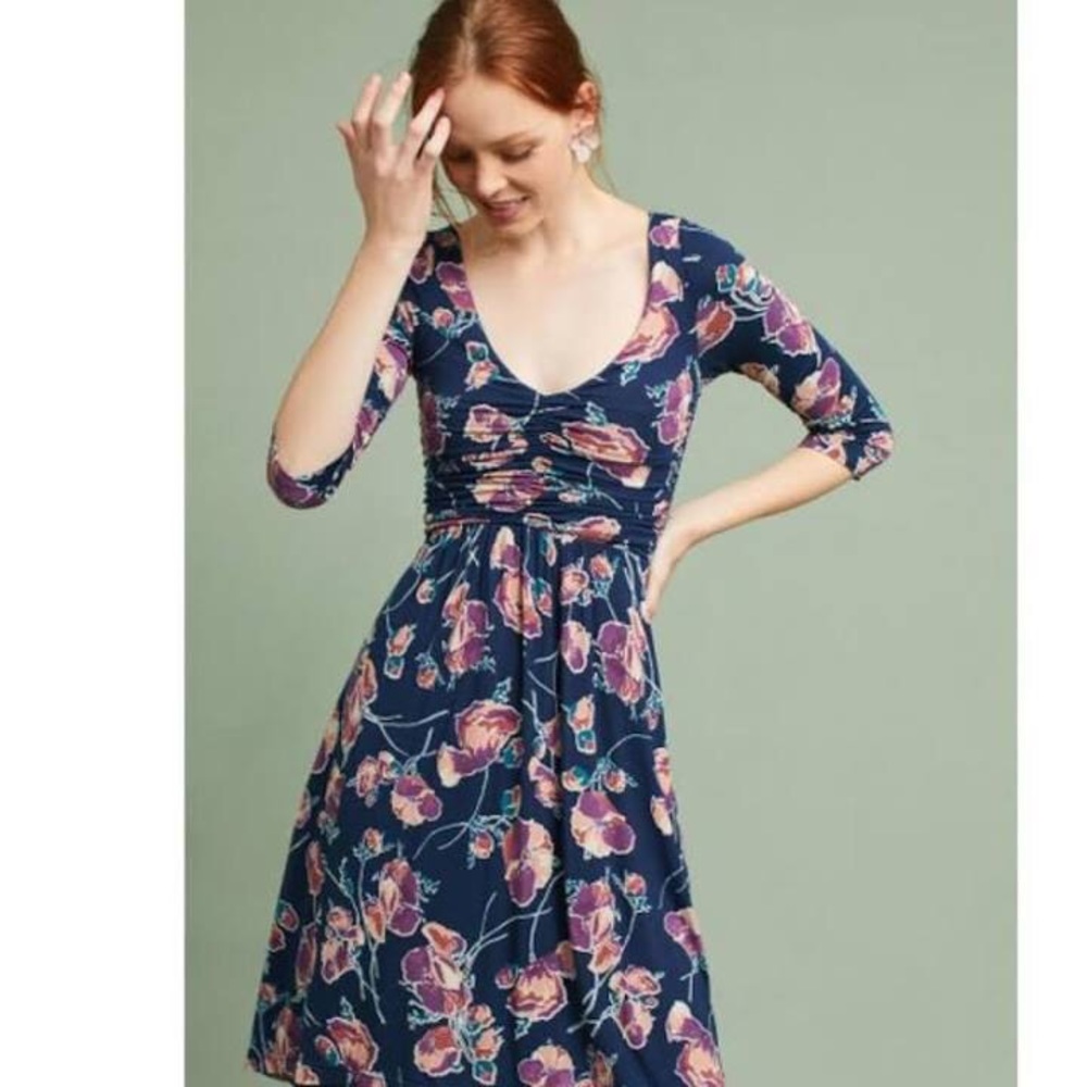 Anthropologie Maeve V-Neck Ruched Dress NWT